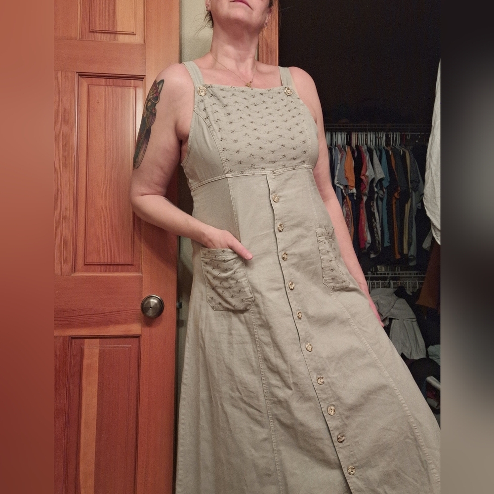 Vintage 90's Nina Piccalino Cotton Overall Dress Sage Green Plus Size XXL Floral